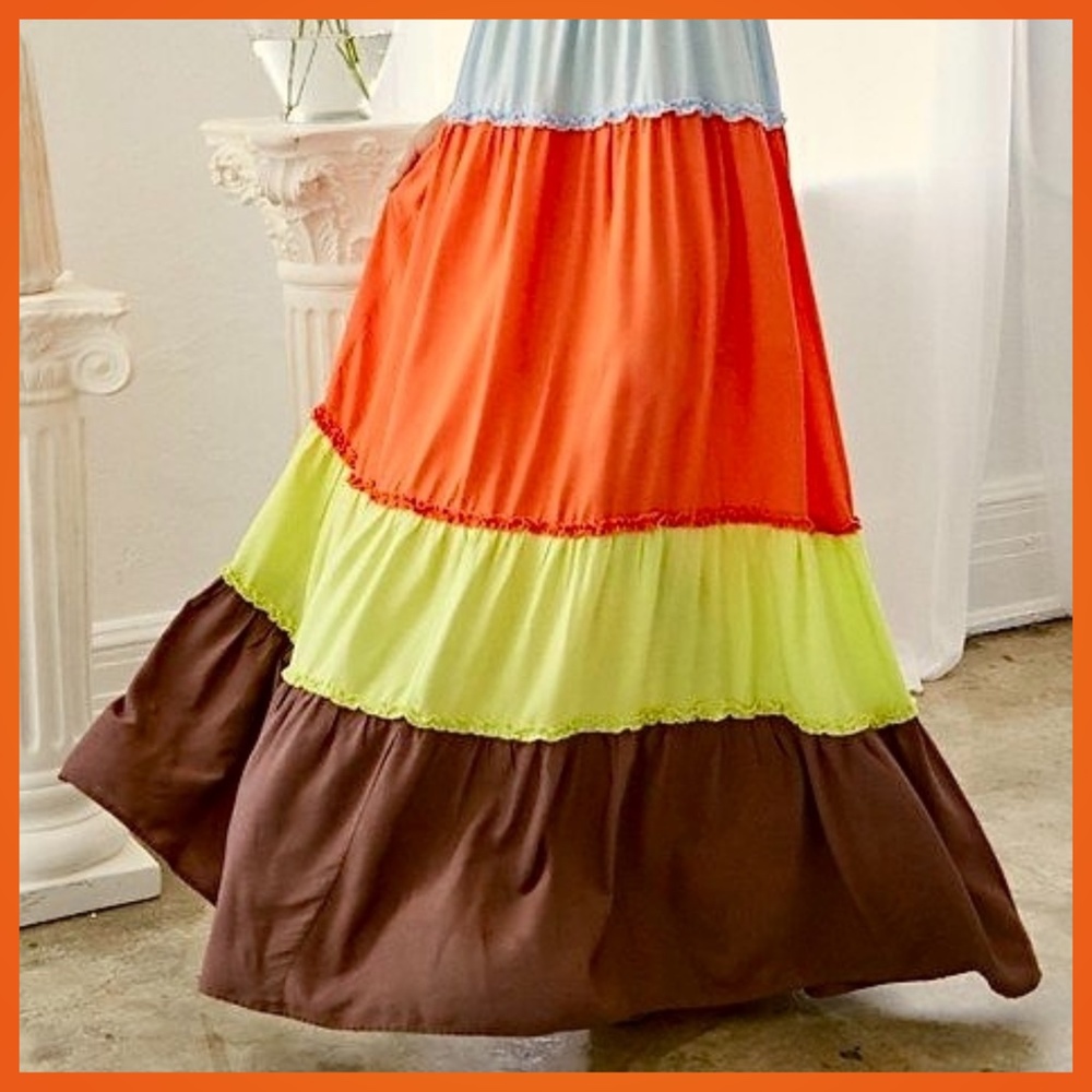 Lux Smocked Bodice Ruffle Trim Tiers Part Lined Skirt Shoulder Ties - Picture 16 of 16